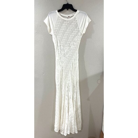 Free People Dress Cypress Bohemian Lace Maxi Ivory white size small No Slip - Picture 4 of 11